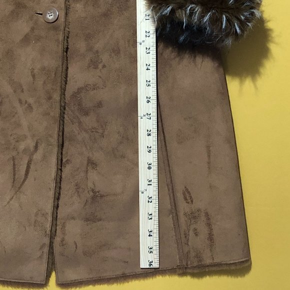 Carolina Colours Womens Size M Tan Genuine Suede Leather Faux Fur Shearling Coat - Picture 7 of 12